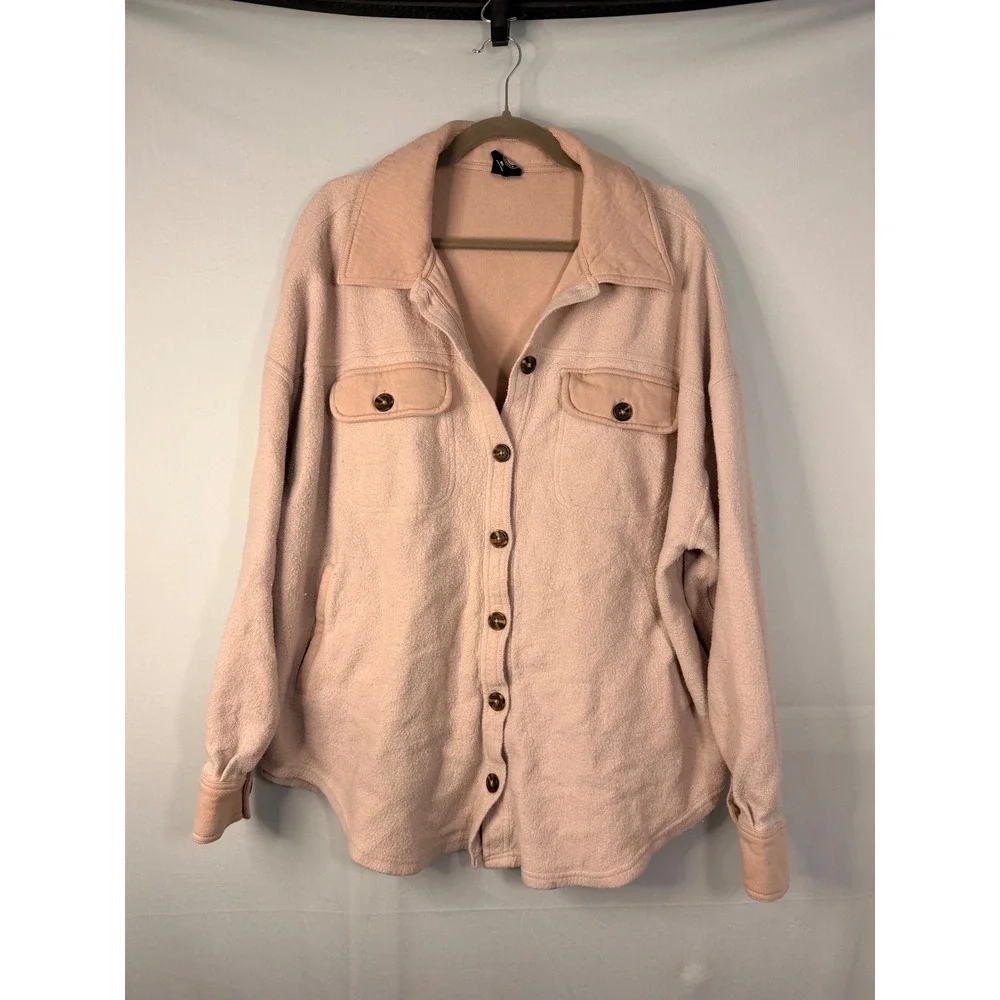 PacSun Fleece Shacket Womens M/L Beige Button Front Oversized Jacket Shirt